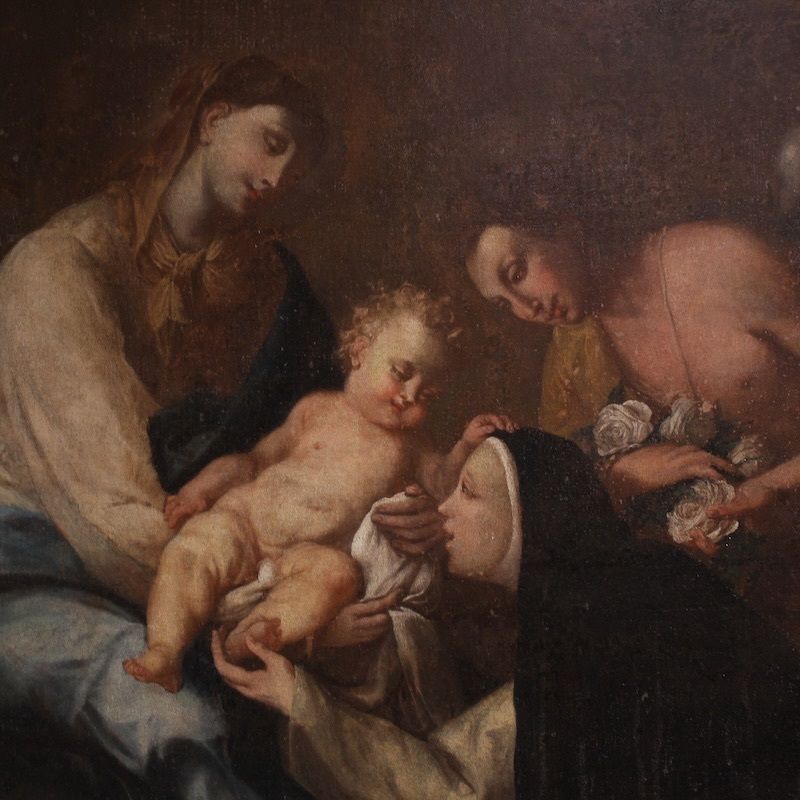 Art Antique Painting Adoration Of Saint Rose Of Lima With Madonna And Child From The 18th Century photo