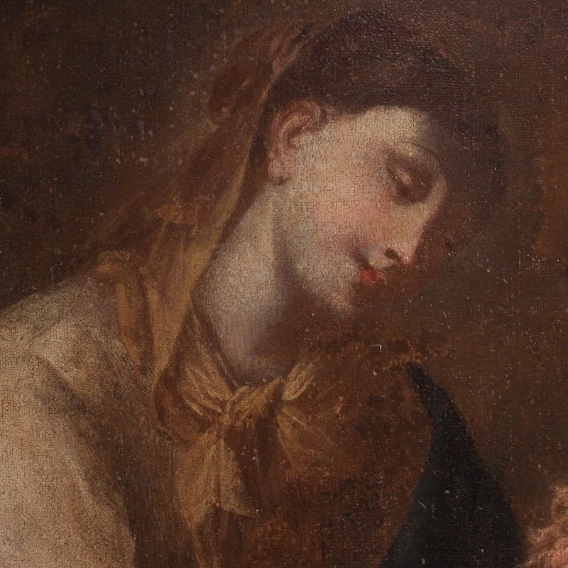 photo buy Antique Painting Adoration Of Saint Rose Of Lima With Madonna And Child From The 18th Century
