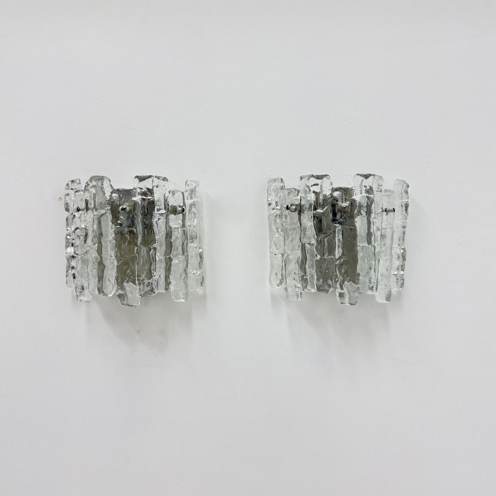 Pair Of Wall Sconces Ice Glass And Metal By J.T. Kalmar For Kalmar, 60s photo for sale