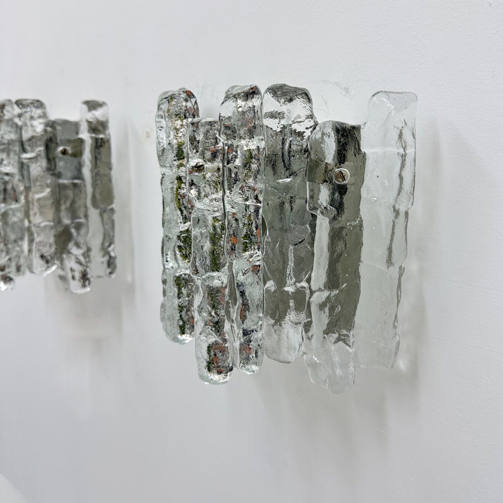 1341.0 Pair Of Wall Sconces Ice Glass And Metal By J.T. Kalmar For Kalmar, 60s photo