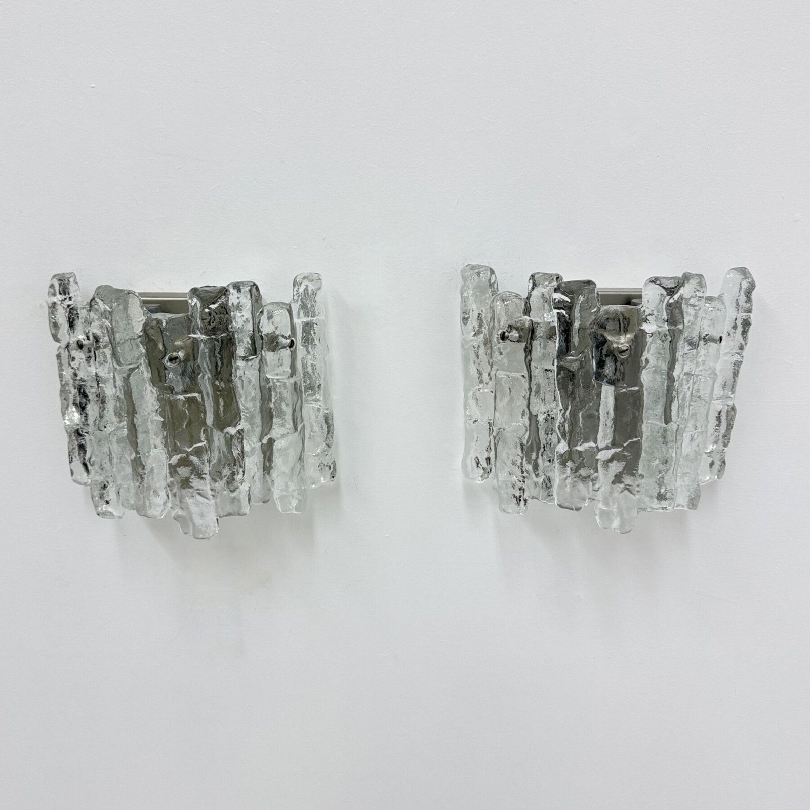 photo buy Pair Of Wall Sconces Ice Glass And Metal By J.T. Kalmar For Kalmar, 60s