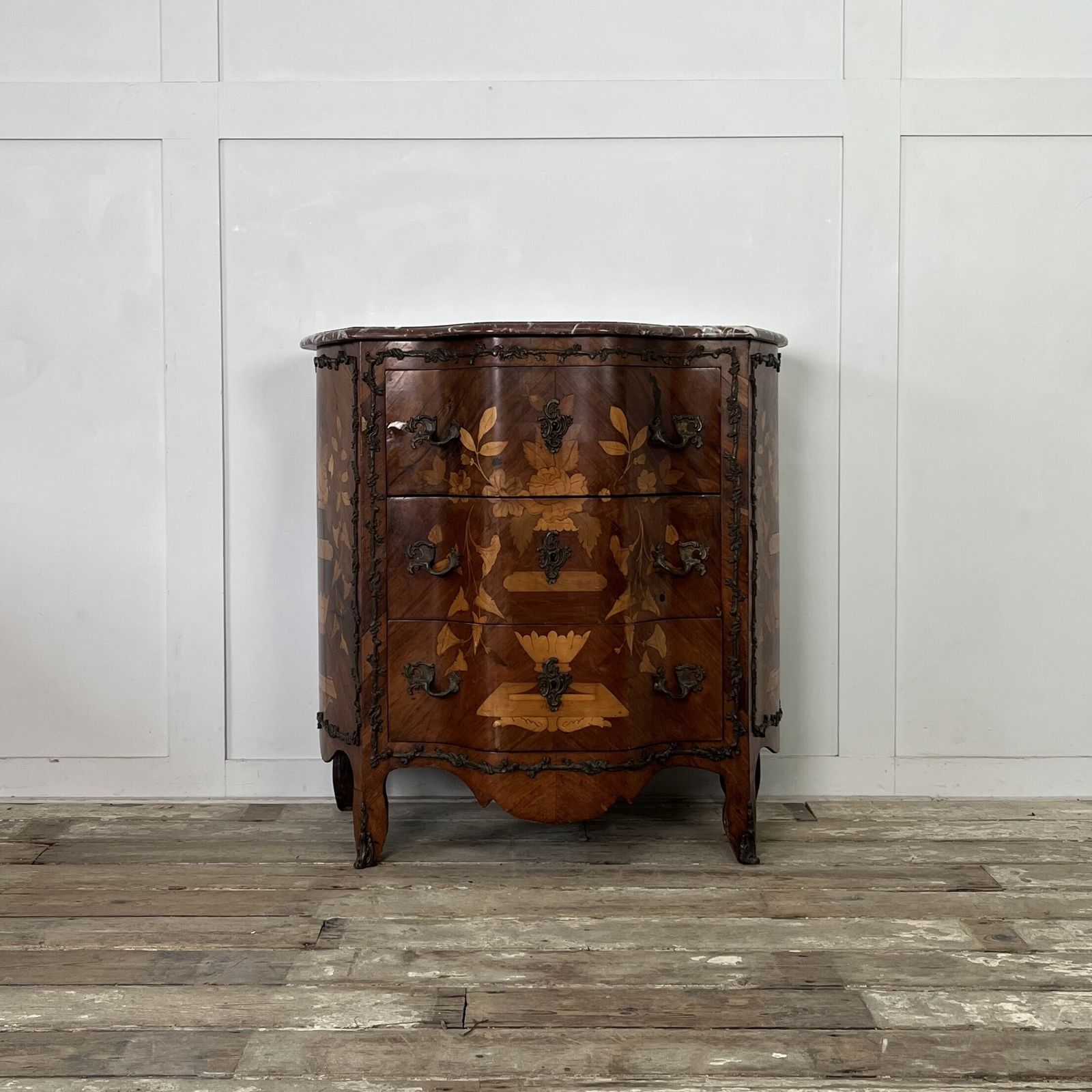 Antique Rosewood Marquetry Chest Of Drawers