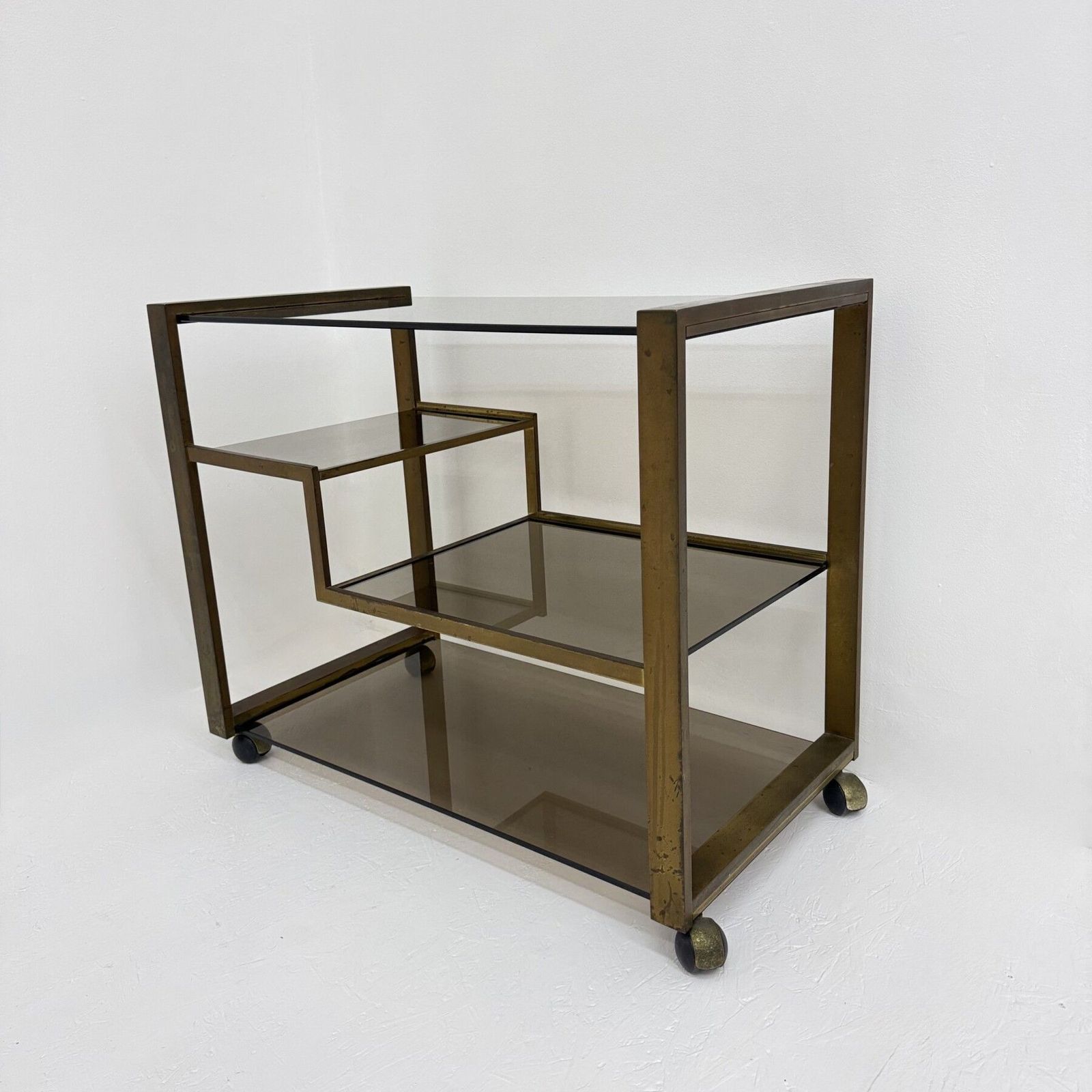 Mid-Century Messing Barwagen met Rookglas, jaren 1970 photo vintage