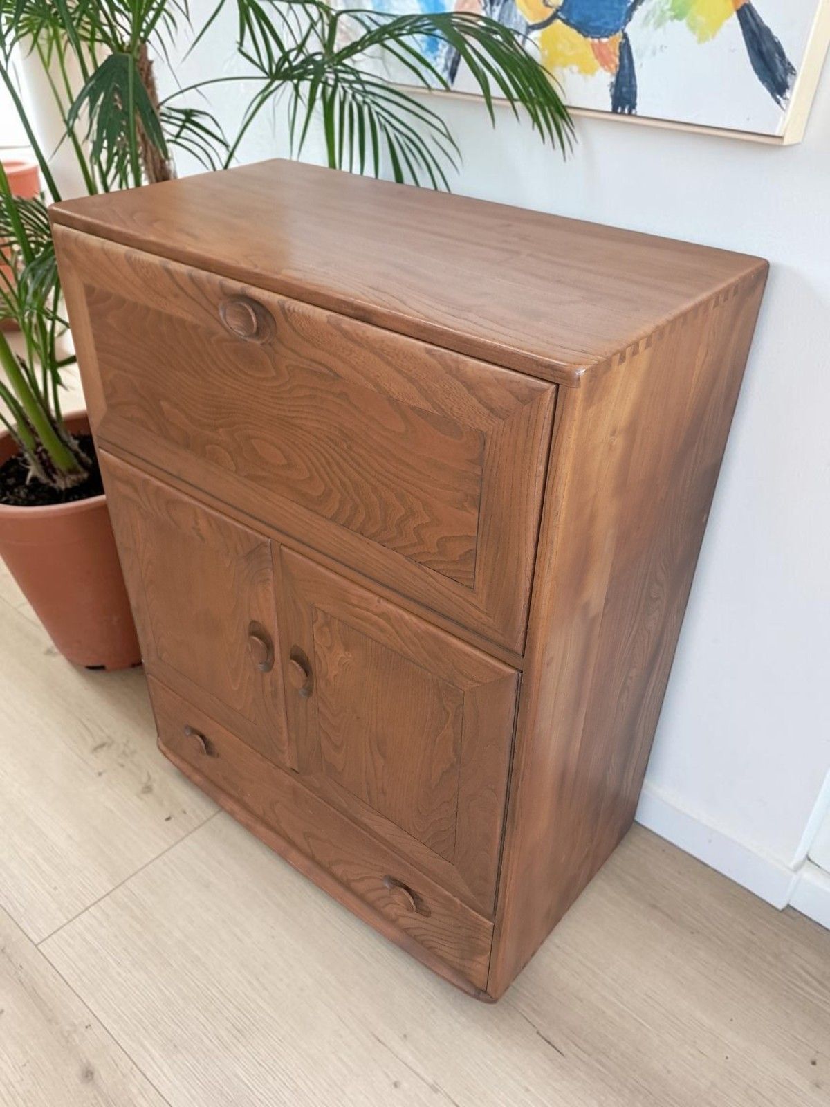 Mid Century Ercol Drinks Cabinet Writing Bureau Laptop Desk Workstation Elm photo buy
