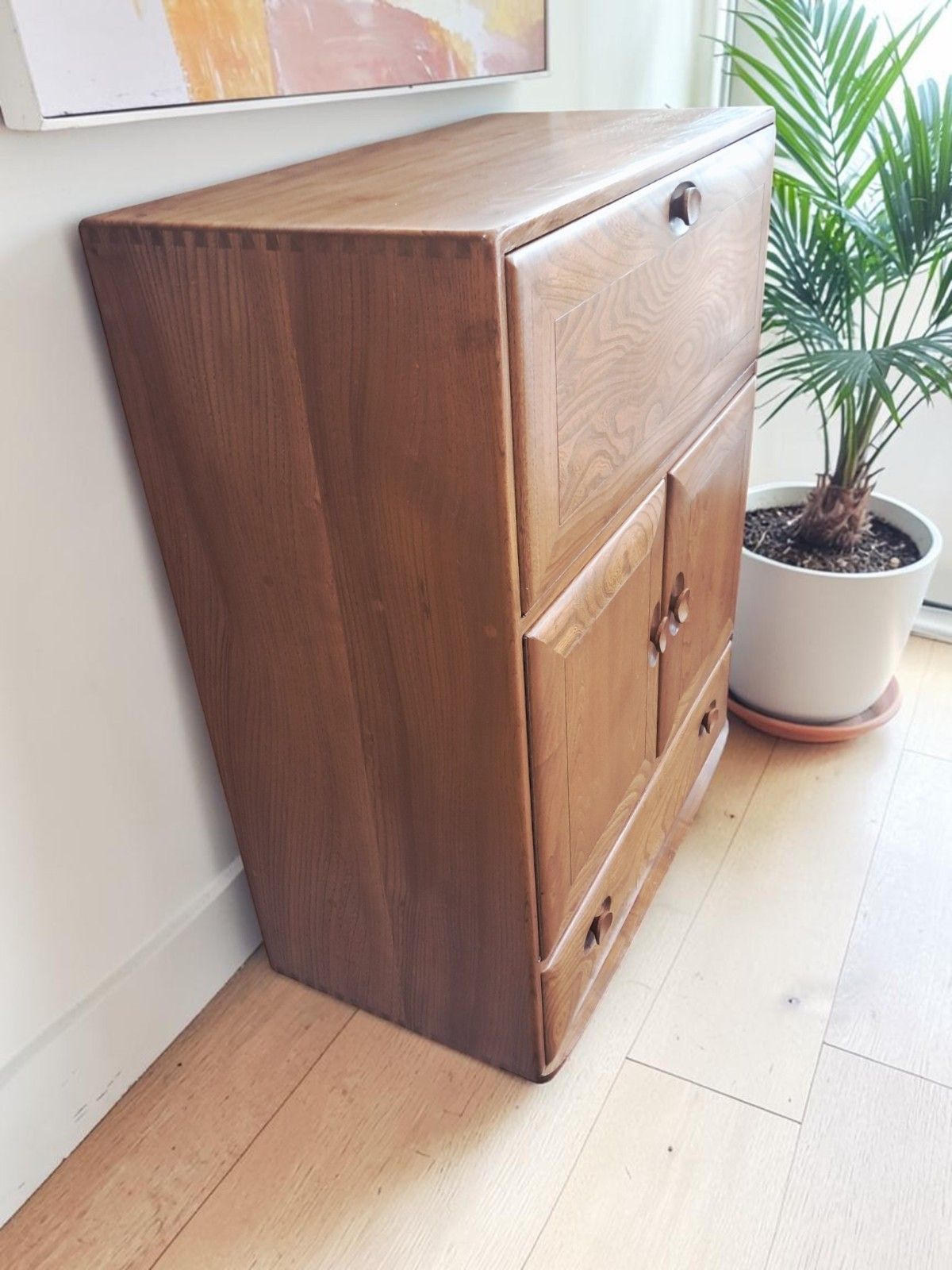 Mid Century Ercol Drinks Cabinet Writing Bureau Laptop Desk Workstation Elm photo vintage
