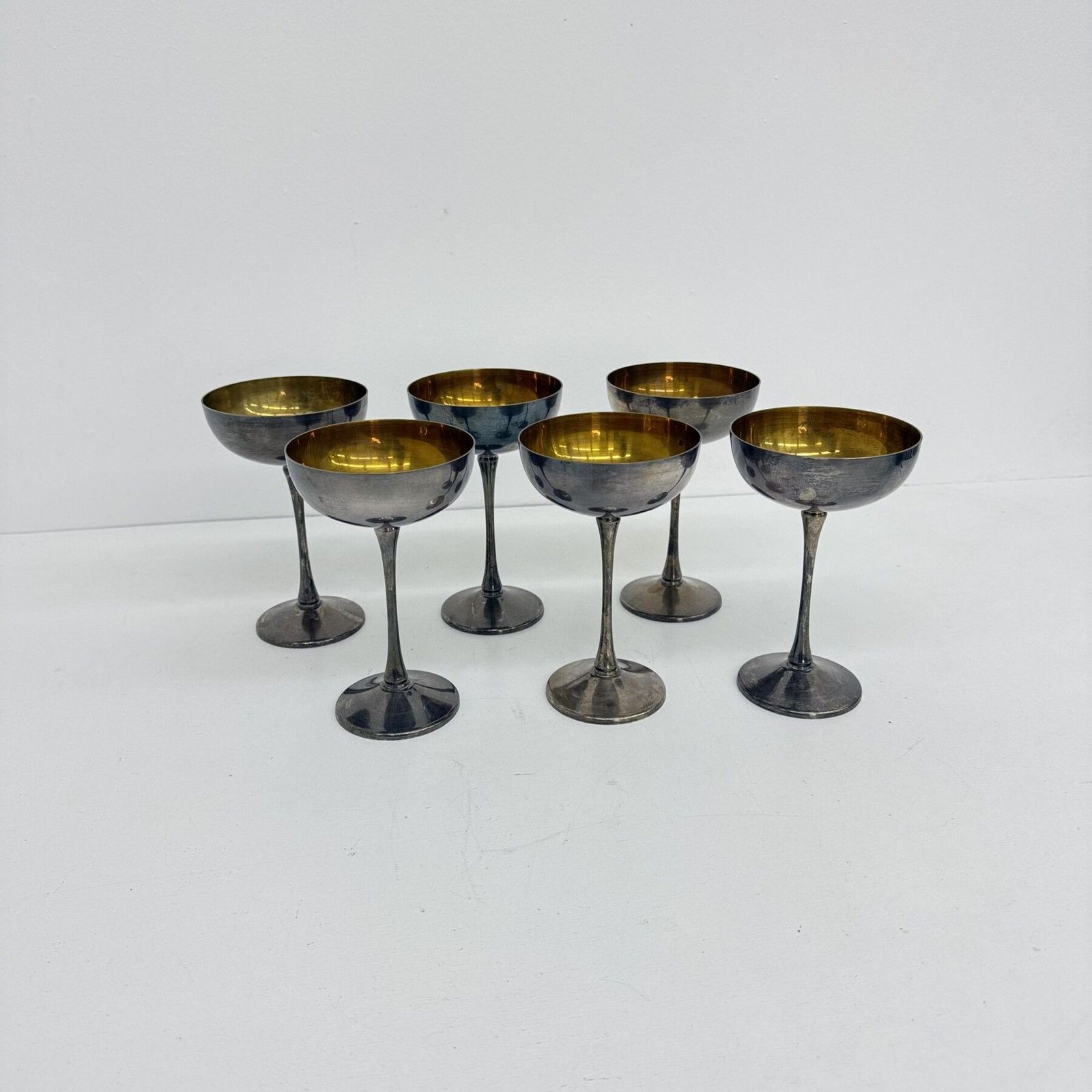 Ensemble de 6 coupes à champagne en laiton argenté, années 1970, Italie photo vintage
