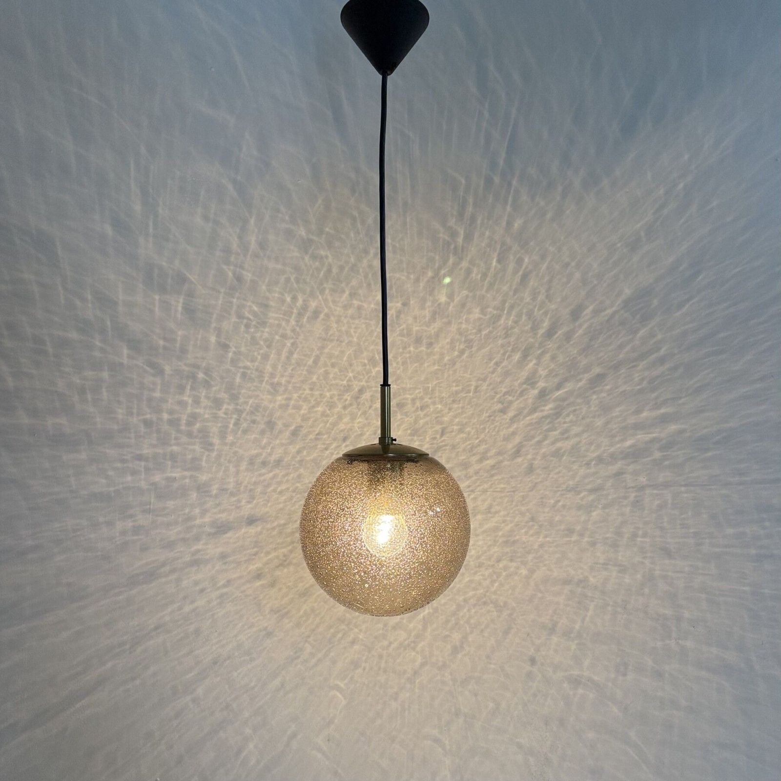 Limburg Glashütte Brass Smoked Glass Ball Pendant Hanging Lamp , 1970s photo furniture