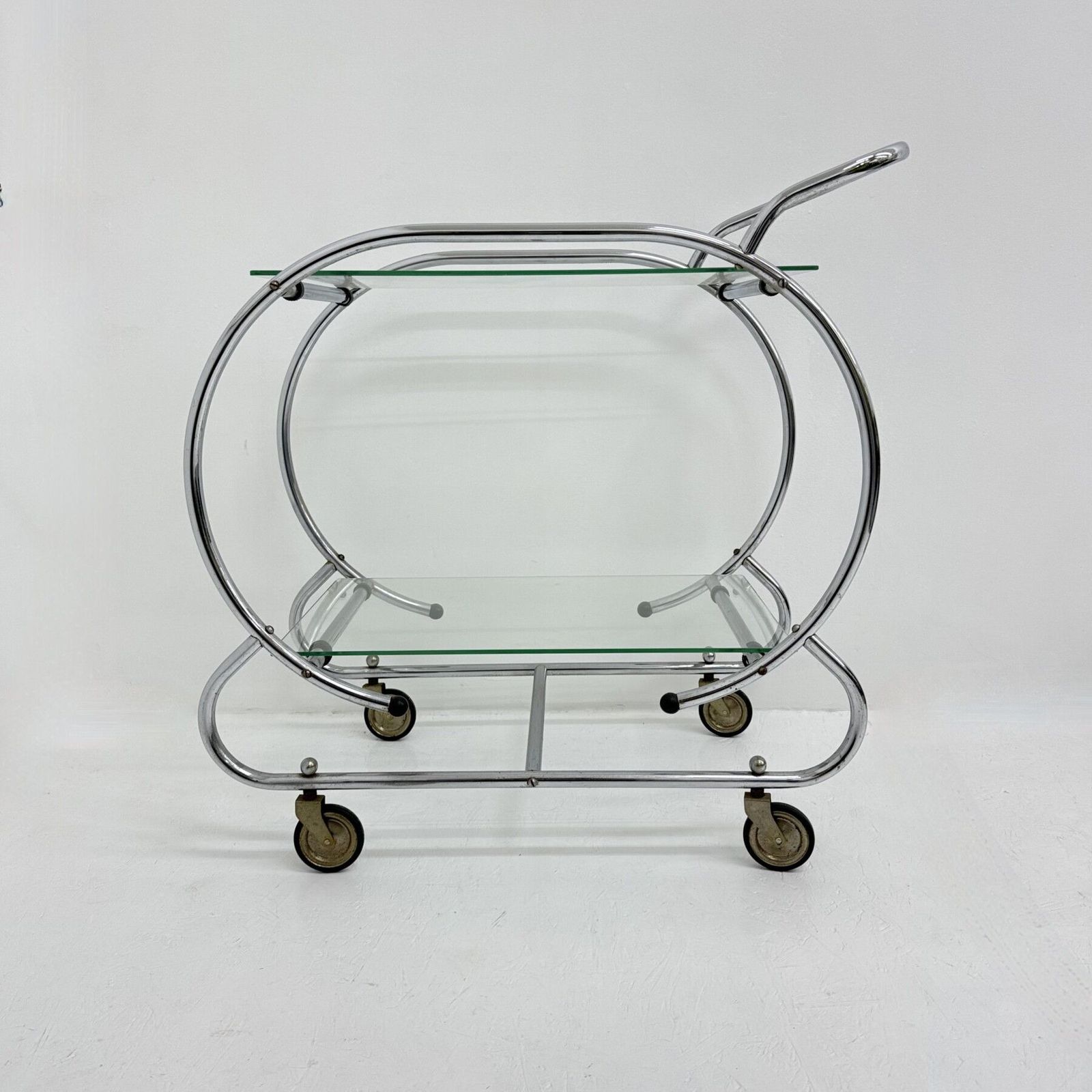 Art Deco barkast op wielen, verchroomd buisframe, jaren 1930