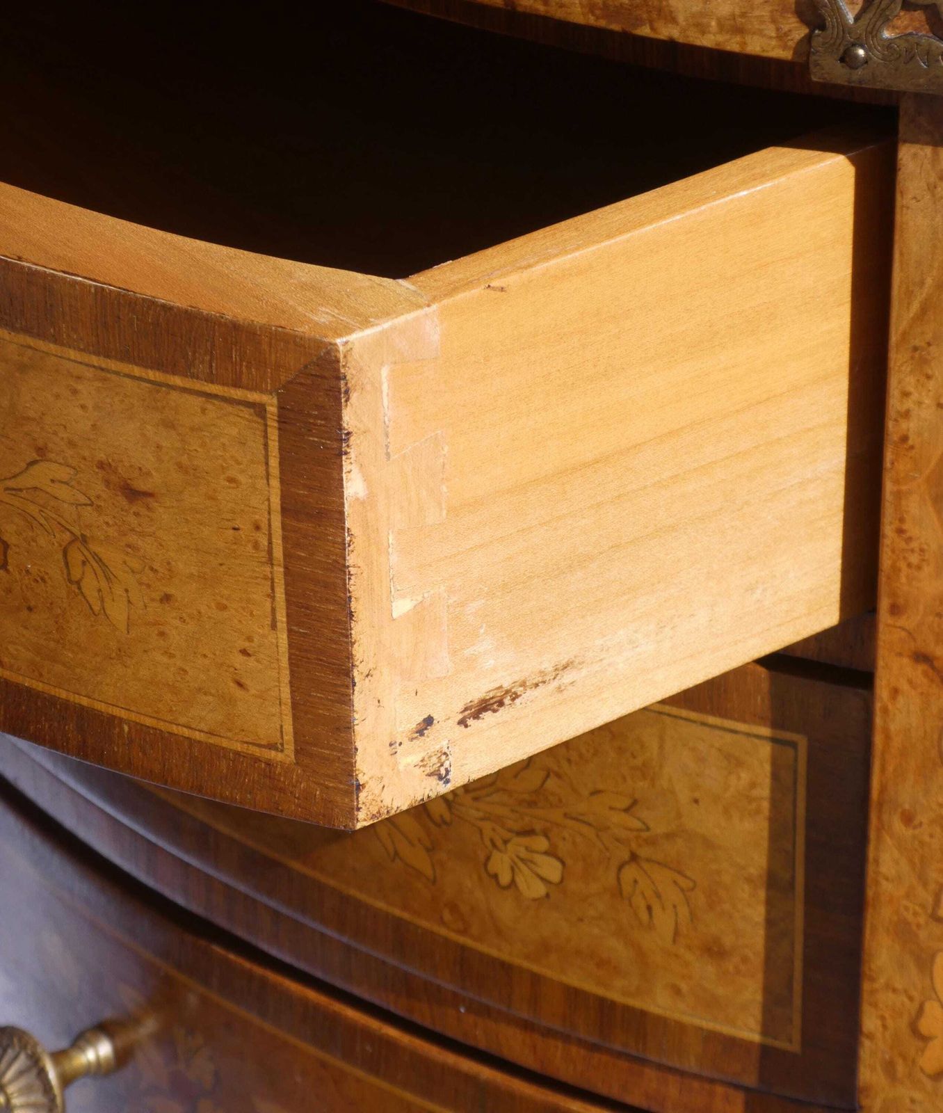 862.0 Oval French Inlaid Louis XV Nightstand, Antique Marquetry Side Table, Chest With Drawers And Floral Details photo