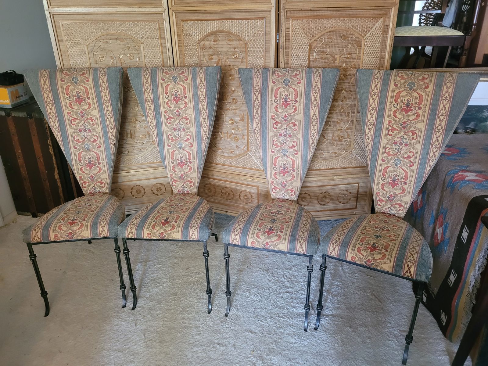 Vintage Regency Style High Back Designer Italian Wrought Iron Dining Chairs   Set Of 4