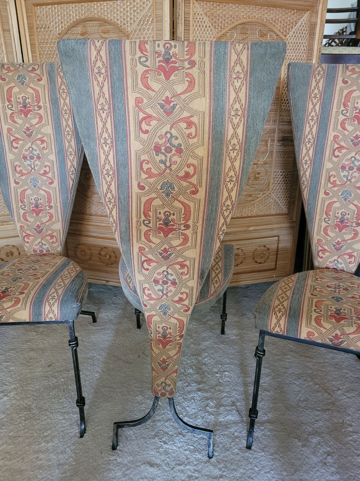 Vintage Regency Style High Back Designer Italian Wrought Iron Dining Chairs   Set Of 4 photo 795.0