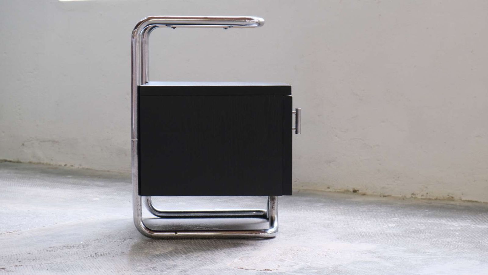 Bauhaus Bedside Table In Black With Chromed Tubular Steel photo buy