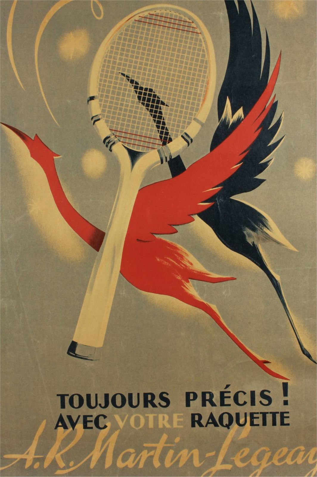 Antique Tennis Poster. French Martin Legeay Tennis Racket. Advertising.