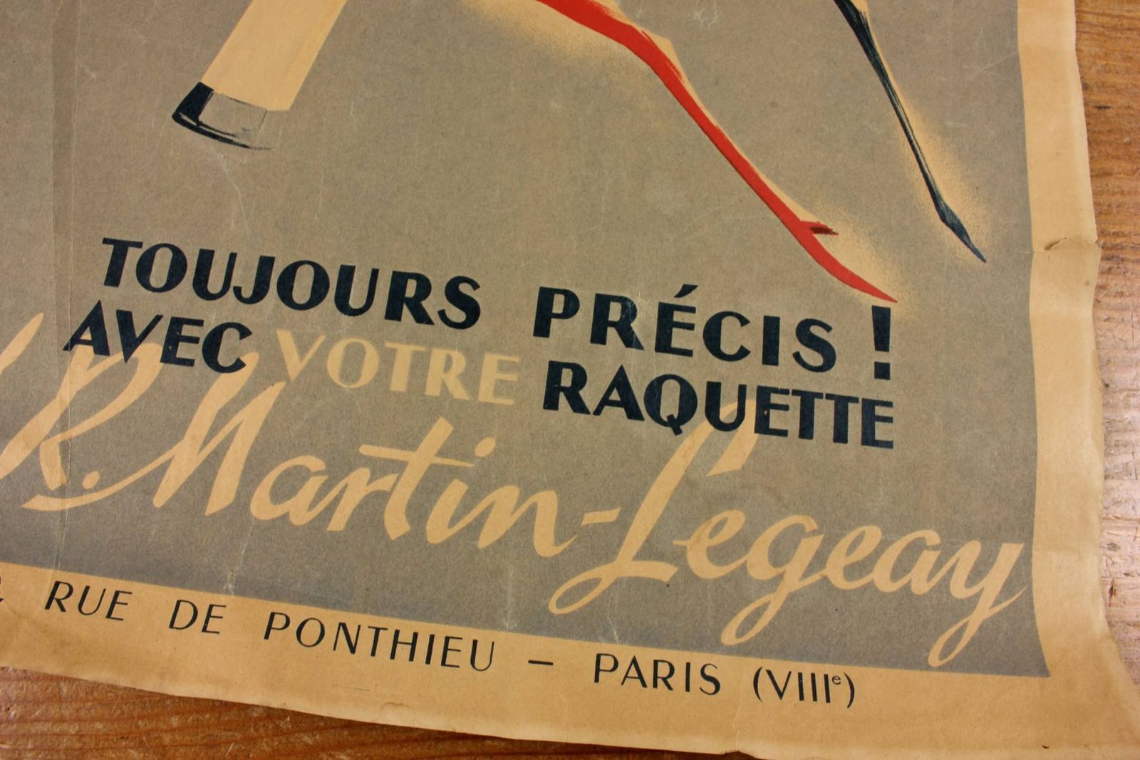 photo for sale Antique Tennis Poster. French Martin Legeay Tennis Racket. Advertising.