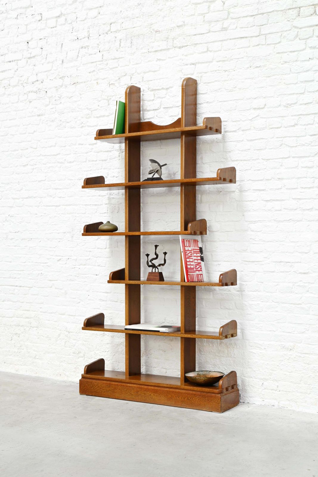 Brutalist Oak Asymmetrical Shelving Unit Or Bookcase, The Netherlands, 1970s photo for sale