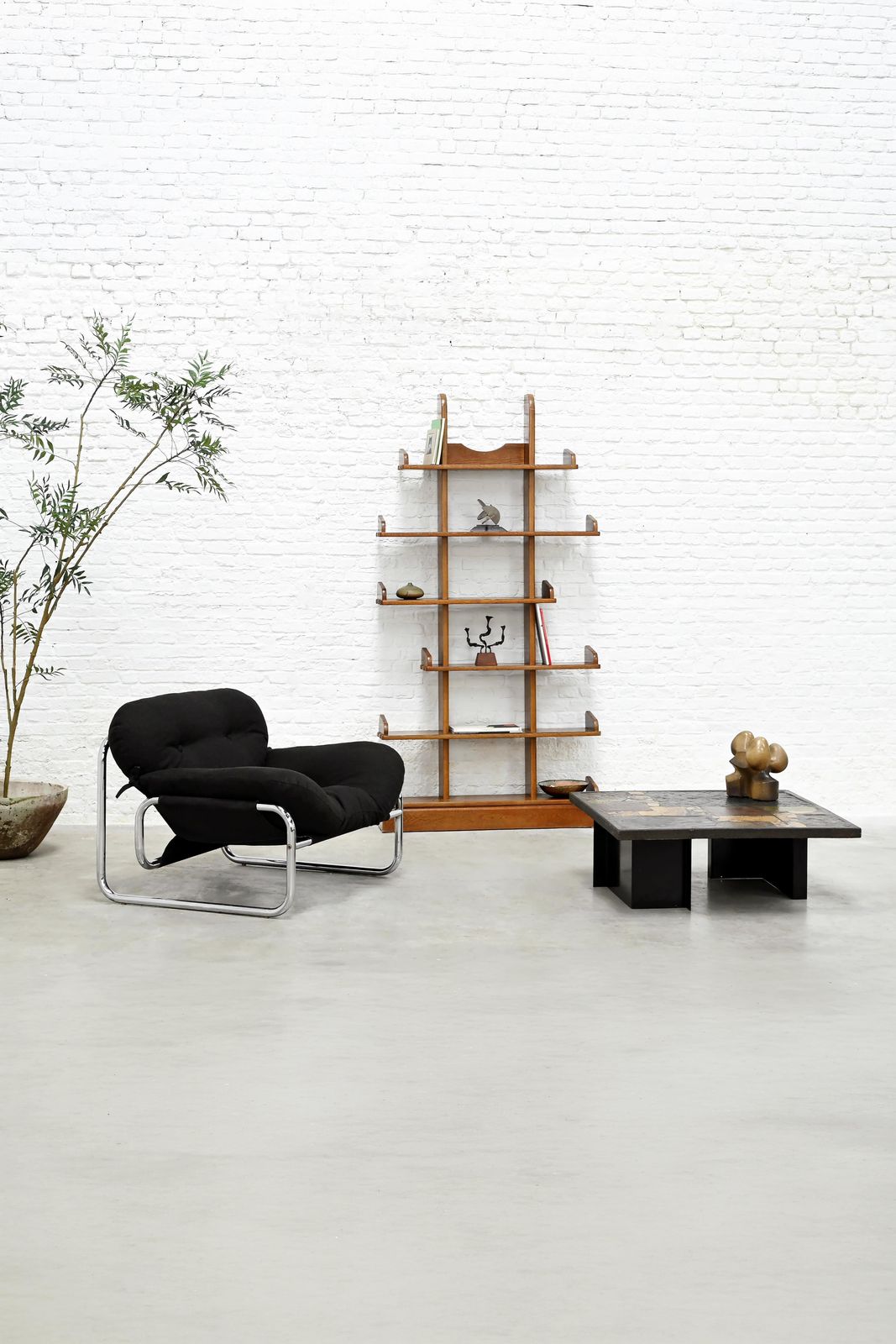 Brutalist Oak Asymmetrical Shelving Unit Or Bookcase, The Netherlands, 1970s photo buy