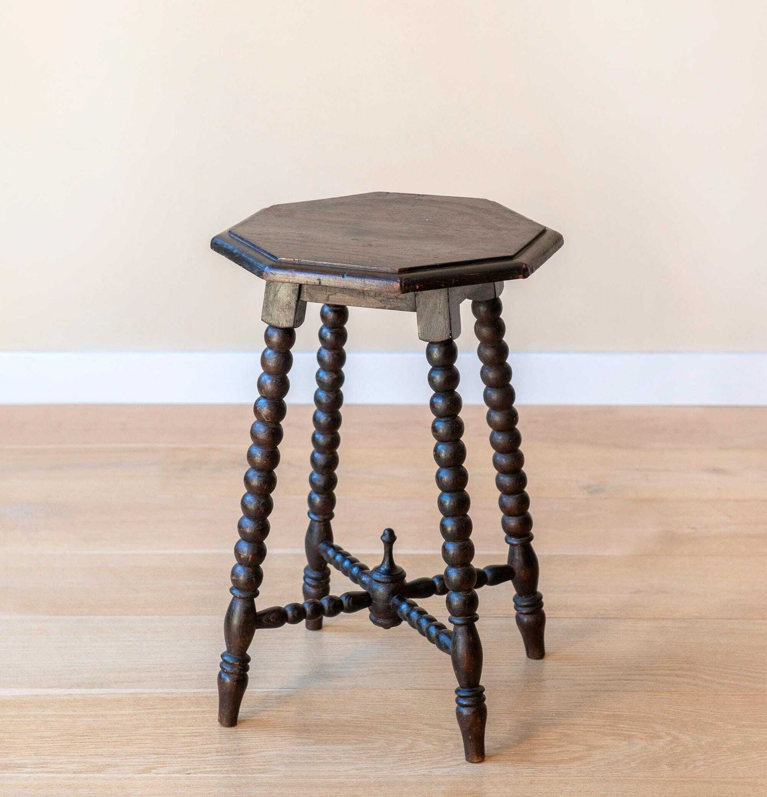 Antique Bobbin Stool   Dutch Wooden Side Table With Turned Bobbin Legs   Octagonal Plant Stand, C. 1900 photo buy