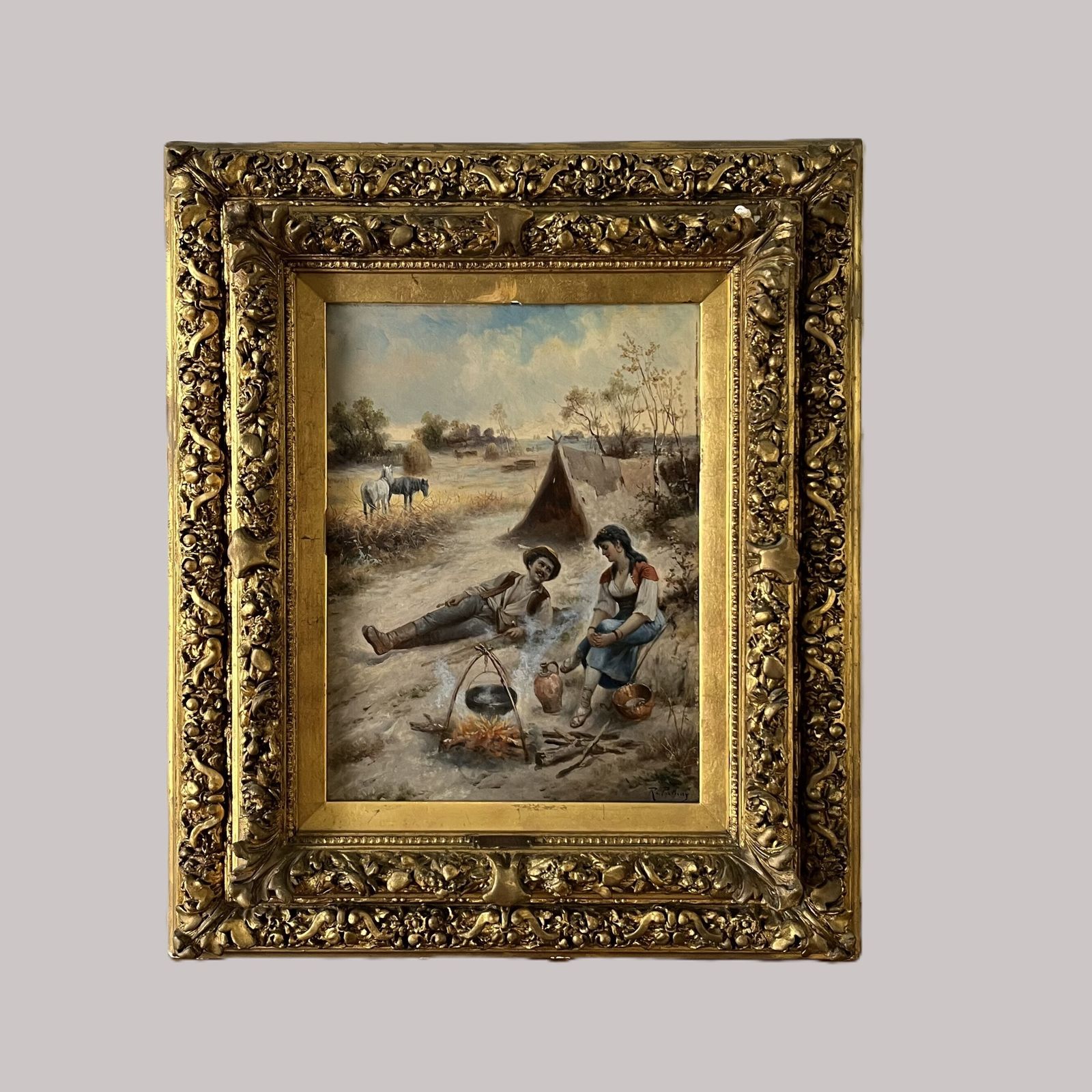 Pair Of Antique Oil On Boards Signed. R Palnay photo furniture
