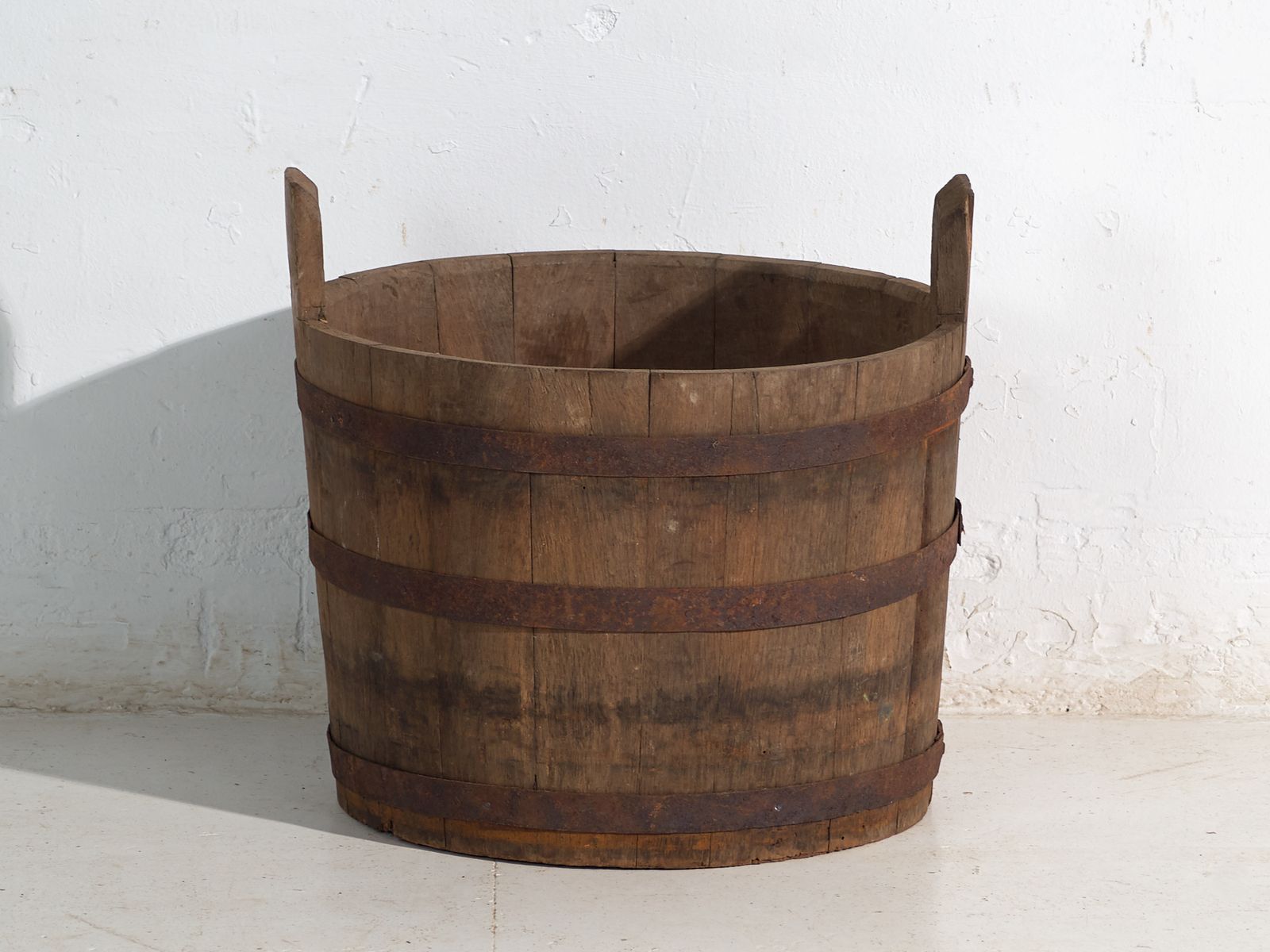 Antique Wooden Barrel With Iron Straps – Central Europe, Circa 1920 photo for sale