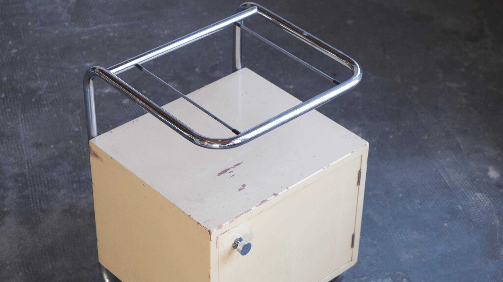 Tubular Steel Bedside Table In Bauhaus Style In Ivory photo buy