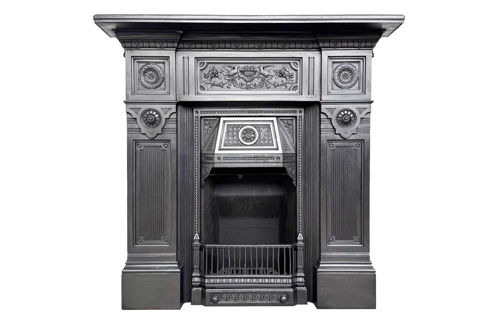 1650.0 Large Antique Ornate Victorian Cast Iron Combination Fireplace photo