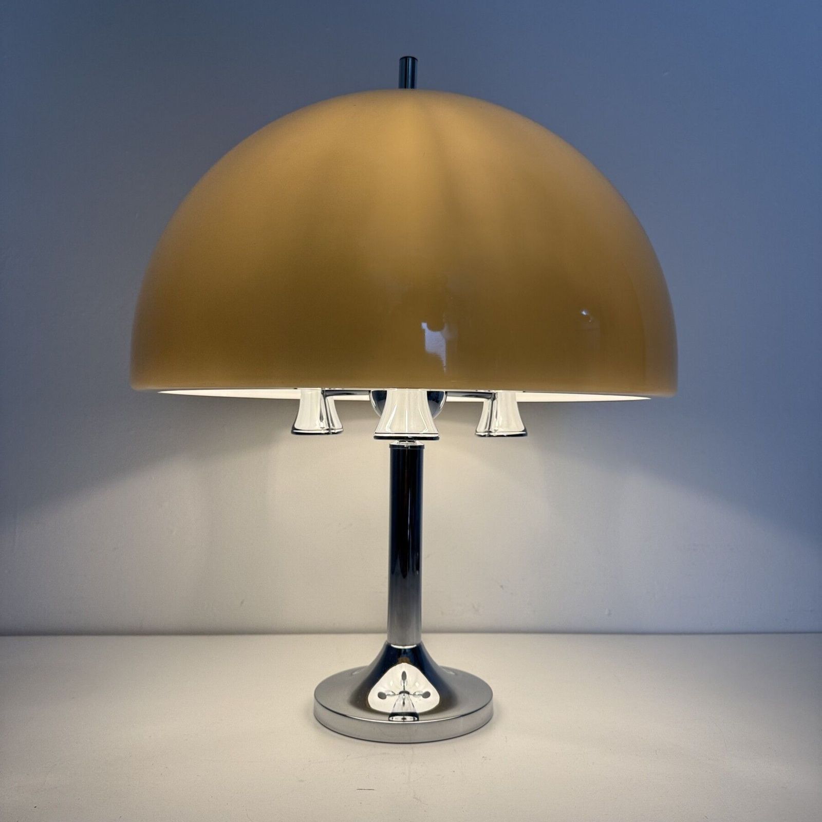 Mid Century Mushroom Table Lamp With Chrome Base , 1970s photo furniture