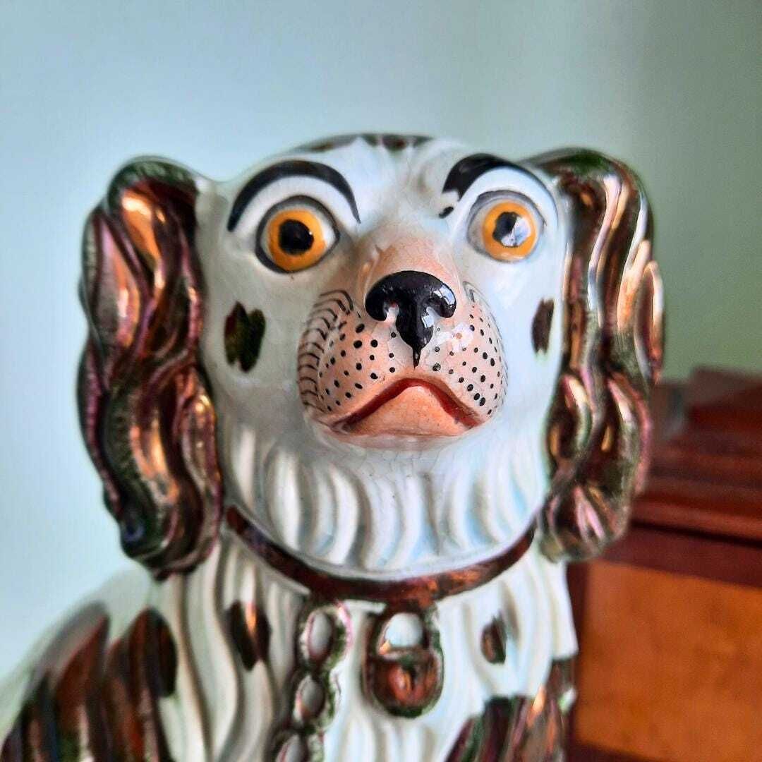Antique Victorian Staffordshire Copper Luster King Spaniel Wally Dog Made In England Late 19th Century. photo furniture