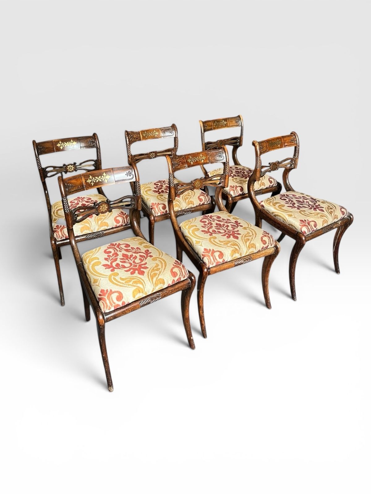 A Set Of Six Regency Faux Rosewood Brass Inlay Dining Chairs photo furniture