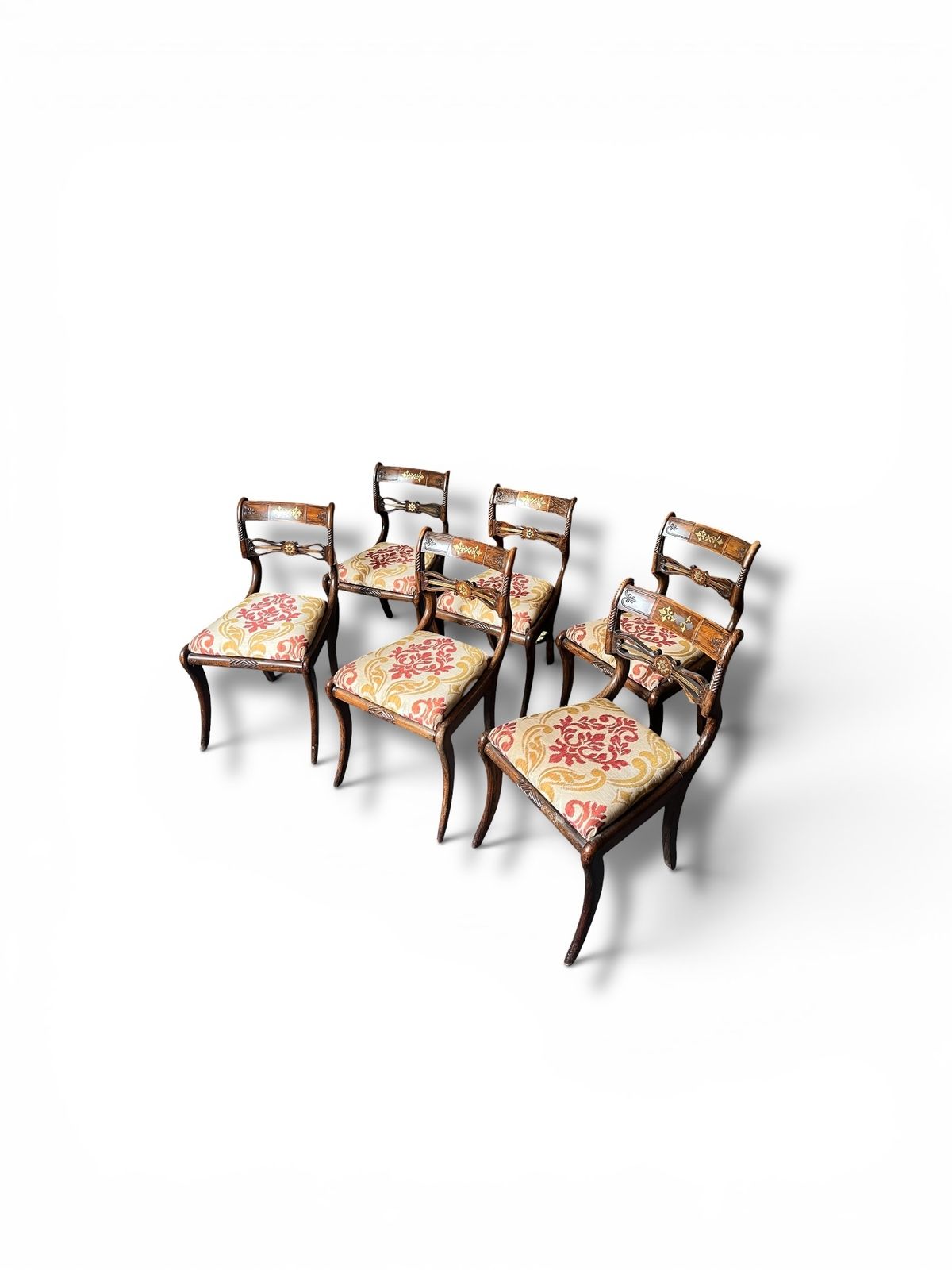 A Set Of Six Regency Faux Rosewood Brass Inlay Dining Chairs photo buy