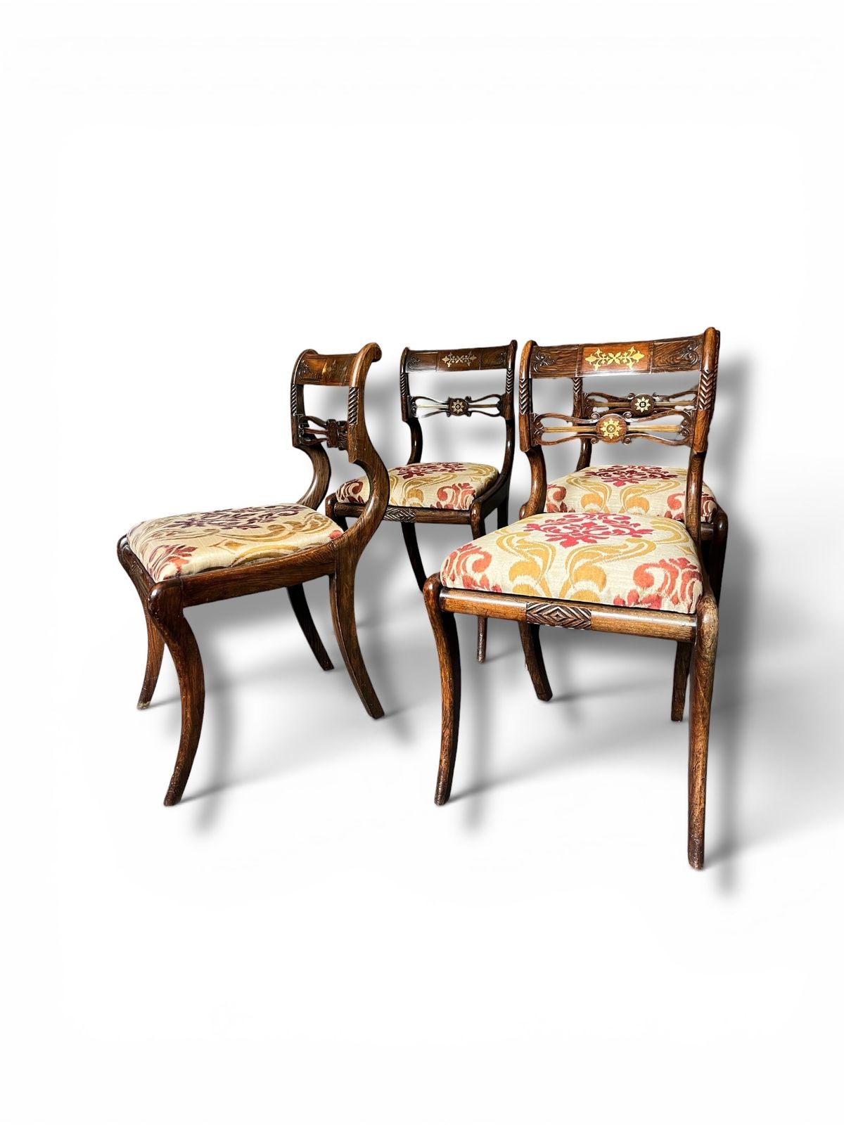 A Set Of Six Regency Faux Rosewood Brass Inlay Dining Chairs photo vintage