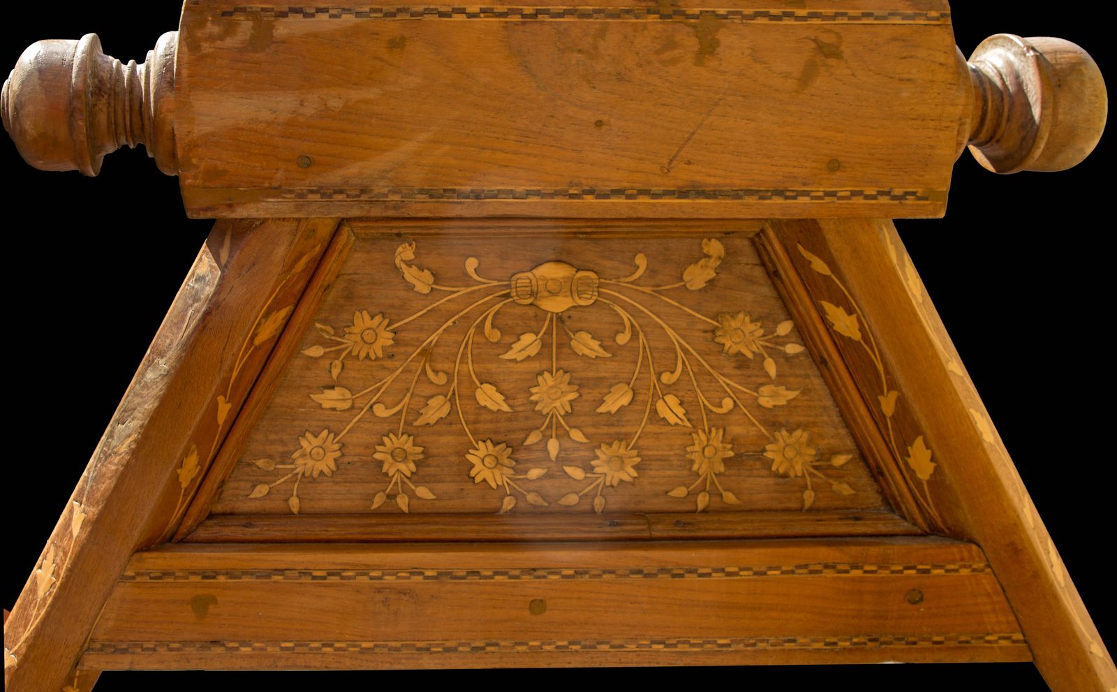 Early 1900s Indian Teak Jhoola (Swing Bed) With Intricate Wood Inlay photo vinterior