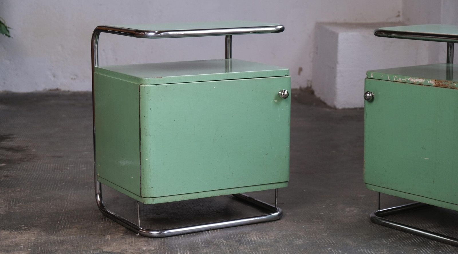 Set Of Two Bauhaus Bedside Tables In Mint Green photo furniture