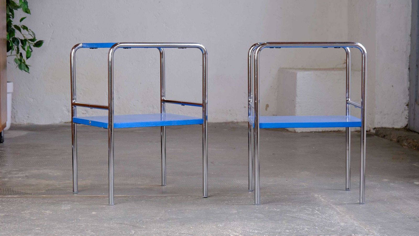 Set Of Two Bauhaus Bedside Tables By Mücke Melder In Blue photo furniture