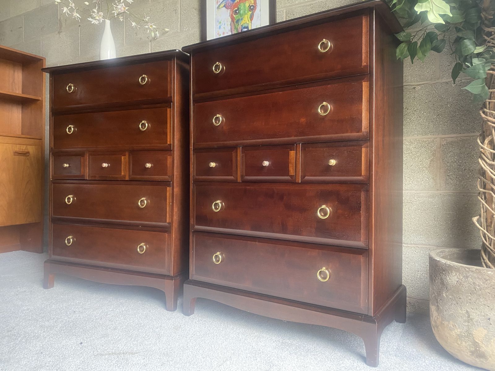A Handsome Matching Pair Of Vintage Stag Minstrel Tallboy Chests, photo furniture