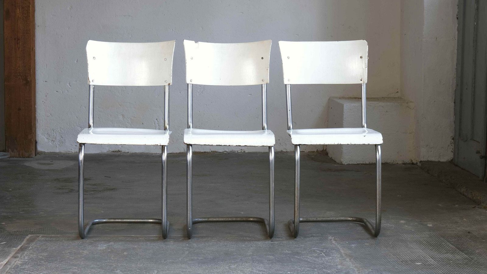 1 Of 3 Bauhaus Cantilever Chairs, White