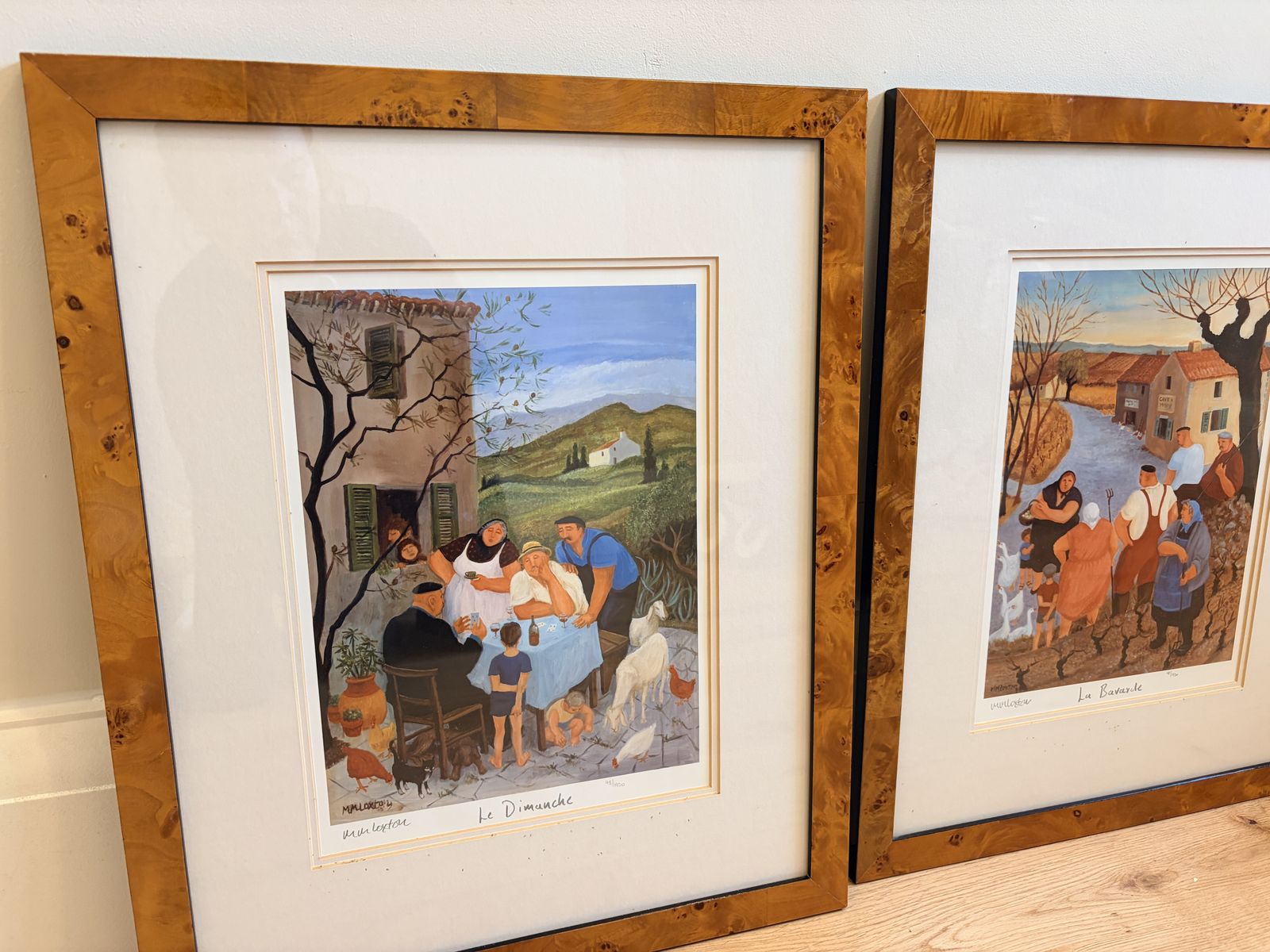 Complete Set Of Beautiful Provençal Prints In Original Burl Wood Frames photo for sale