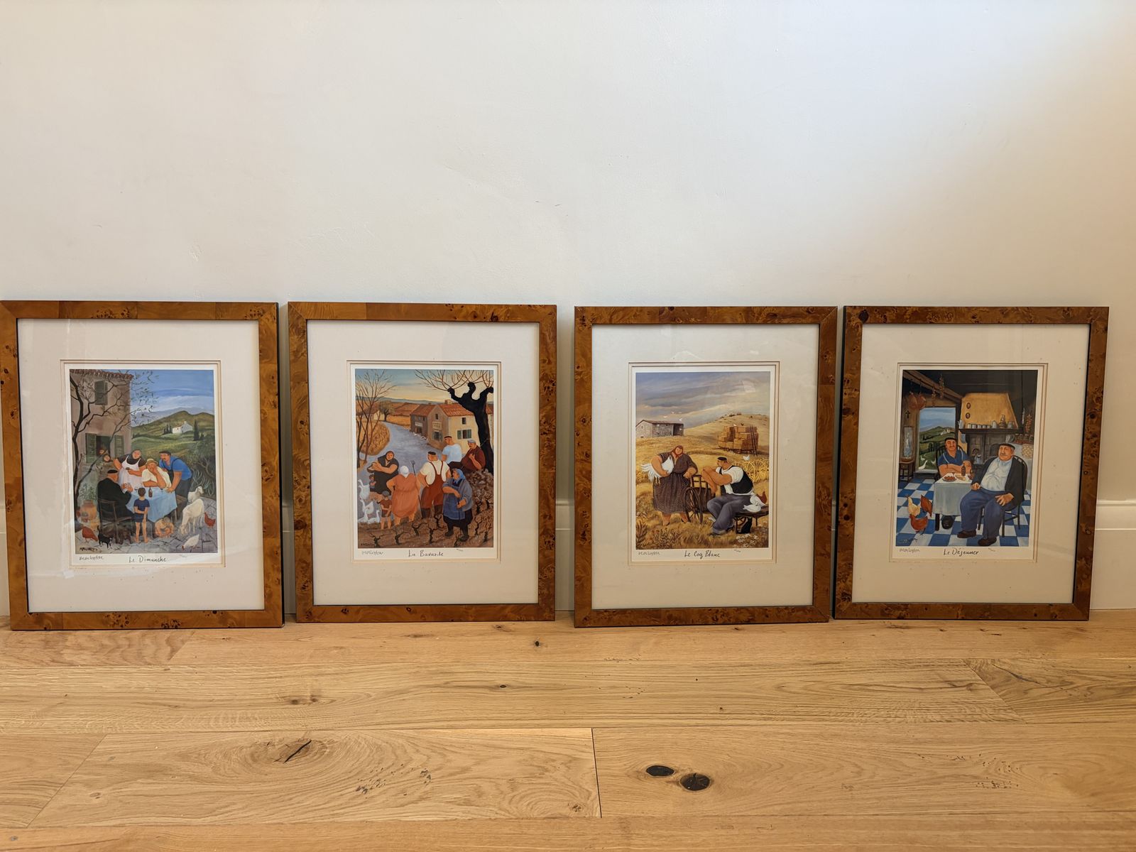 Complete Set Of Beautiful Provençal Prints In Original Burl Wood Frames photo 259.0