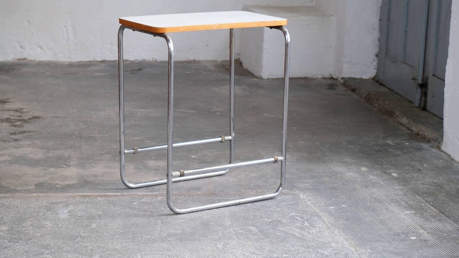 Tubular Steel Side Table With White Bakelite Plate