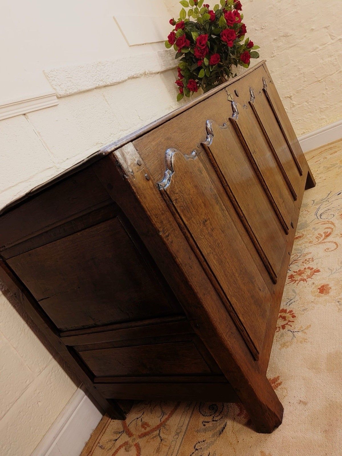Period Rustic Golden Oak 5 Panel Kist Coffer photo Furniture