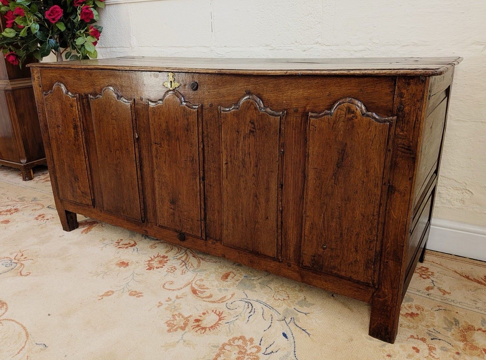 Period Rustic Golden Oak 5 Panel Kist Coffer photo vinterior