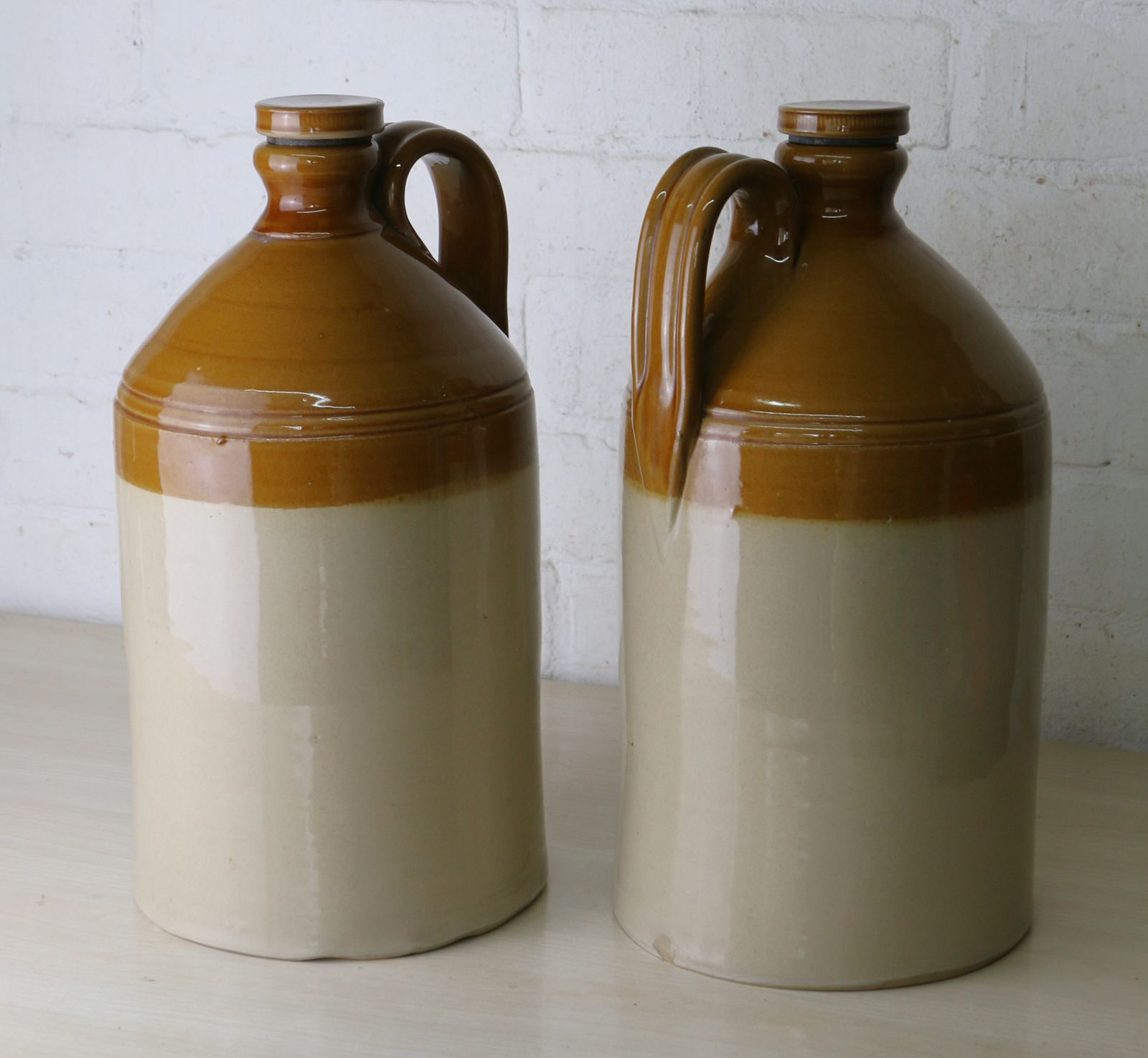 A Pair Of Antique English Stoneware Flagons Highly Decorative Salvage photo 90.0