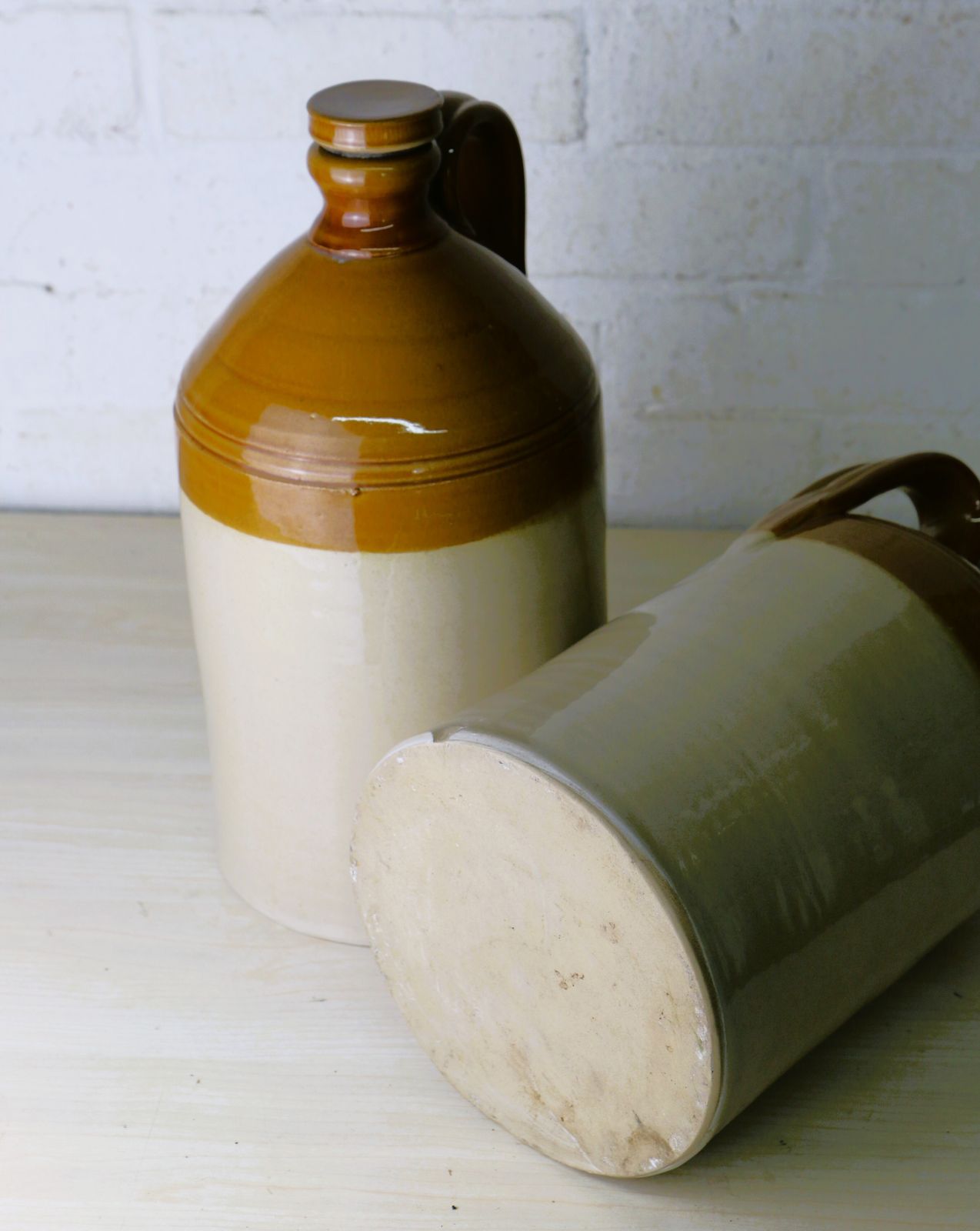Home Decor A Pair Of Antique English Stoneware Flagons Highly Decorative Salvage photo
