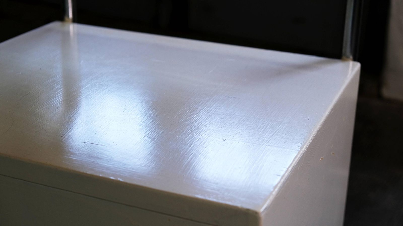 photo for sale White Art Deco Tubular Steel Bedside Table With Glass Top