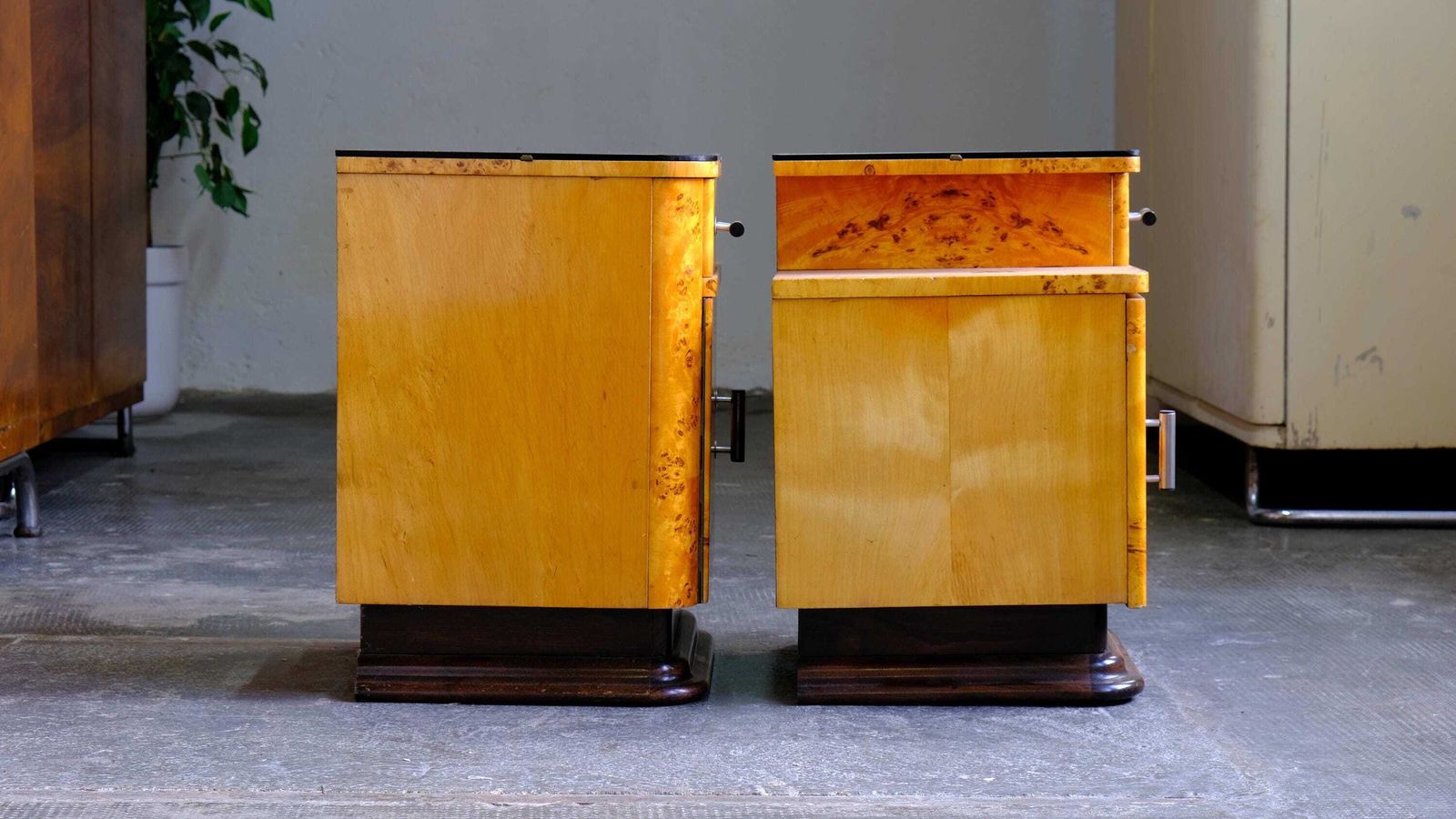 Set Of Two Art Deco Bedside Tables In Yellow Brown photo Furniture