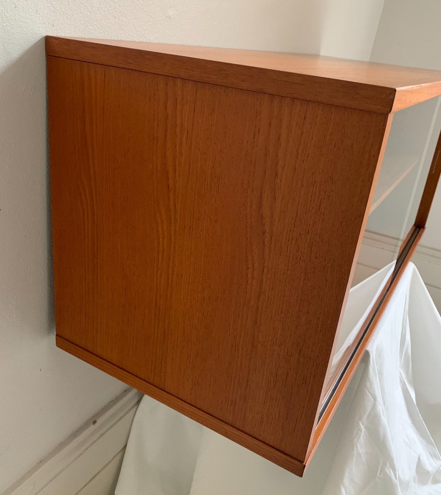 Mid Century Teak Beaver & Tapley 33 Floating Cabinet With Sliding Glass Doors photo Furniture