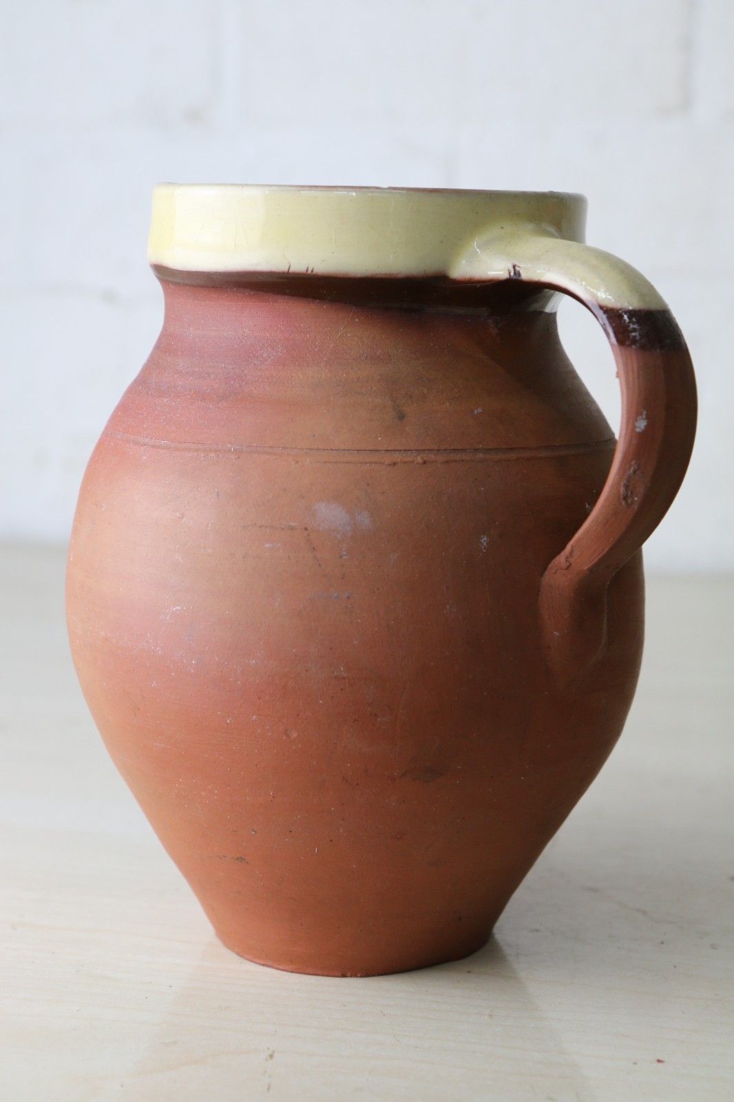 Home Decor Two Antique 19th Century Jugs Terracotta Slip Glazed Internally With A Cream Rim photo