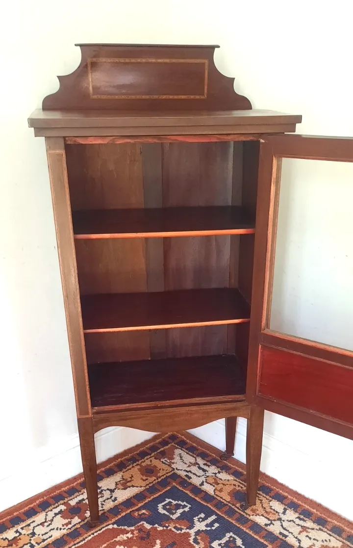 Antique Edwardian Mahogany Inlaid Glazed Display Cabinet With Key photo 275.0