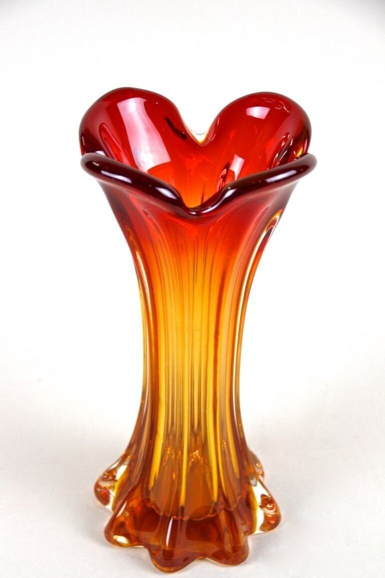 20th Century Murano Glass Vase, Mid Century   Red / Orange, It Ca. 1960/70 photo for sale