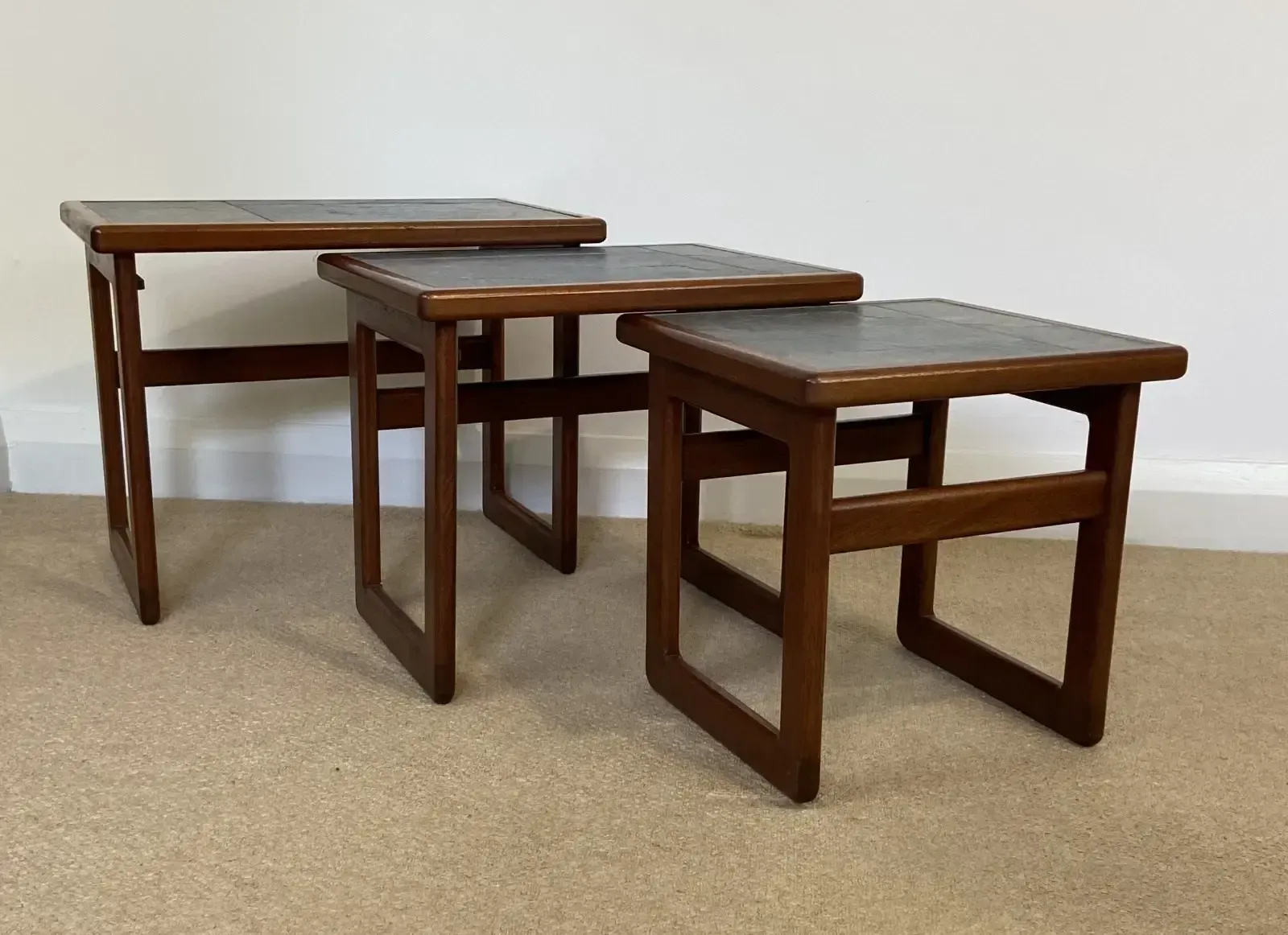 Mid Century Danish Tiled Top Nest Of Coffee/Side Tables photo for sale