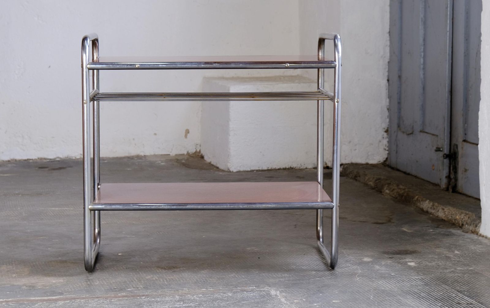 Bauhaus Side Table / Art Deco Shelf Made Of Steel Tubes photo vintage